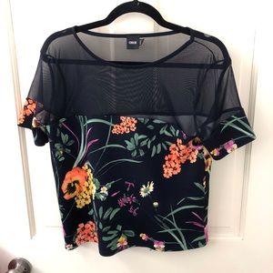 ASOS Navy Sheer Floral Top